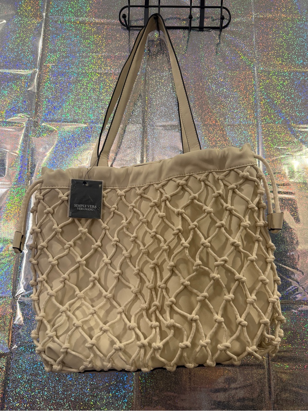 NWT Simply Vera Vera Wang Cream Macrame Drawstring Tote Bag